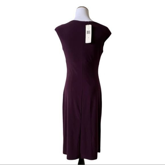 LAUREN RALPH LAUREN Sz 4 Purple Draped Ruched Surplice Dress Cap Sleeves - Picture 11 of 13